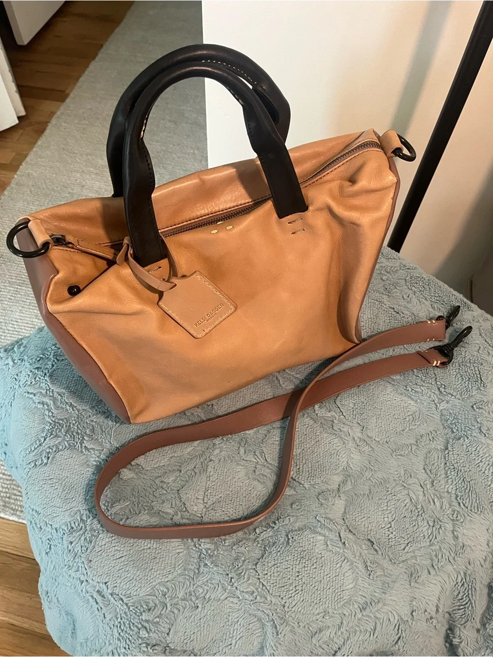 Kelsi Dagger Two-Tone Leather Shoulder Bag - Tan and Black